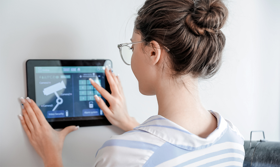 woman operating a touch display